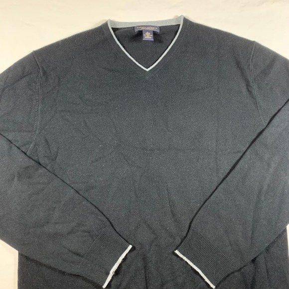 Banana Republic Sweater Mens Large Silk Cashmere Blend Black V-Neck Pullover - Picture 2 of 7